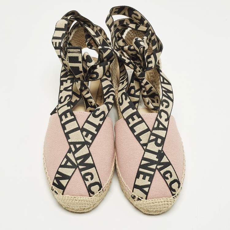 Pre Owned Stella McCartney Gaia Size 36 Pink/Beige Canvas Espadrille Flats