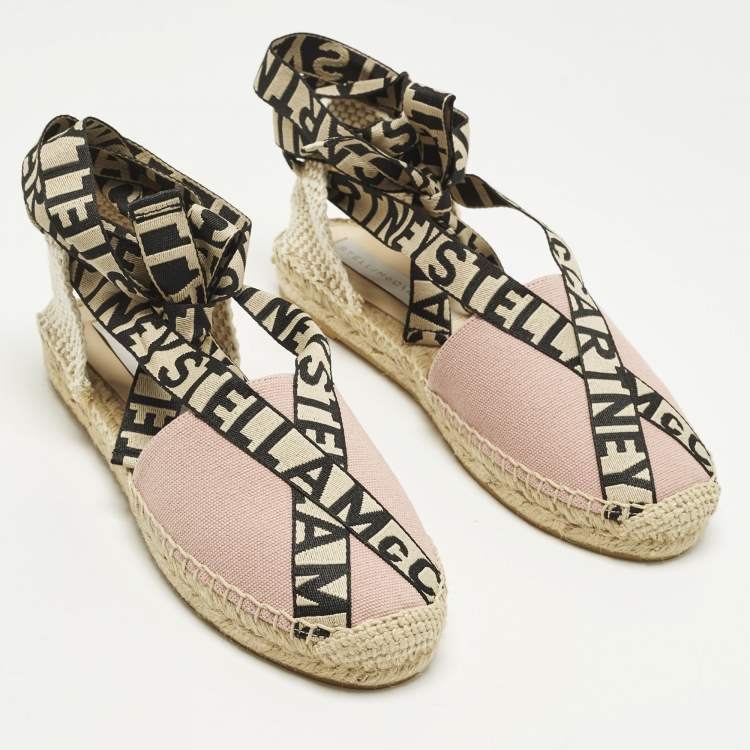 Pre Owned Stella McCartney Gaia Size 36 Pink/Beige Canvas Espadrille Flats