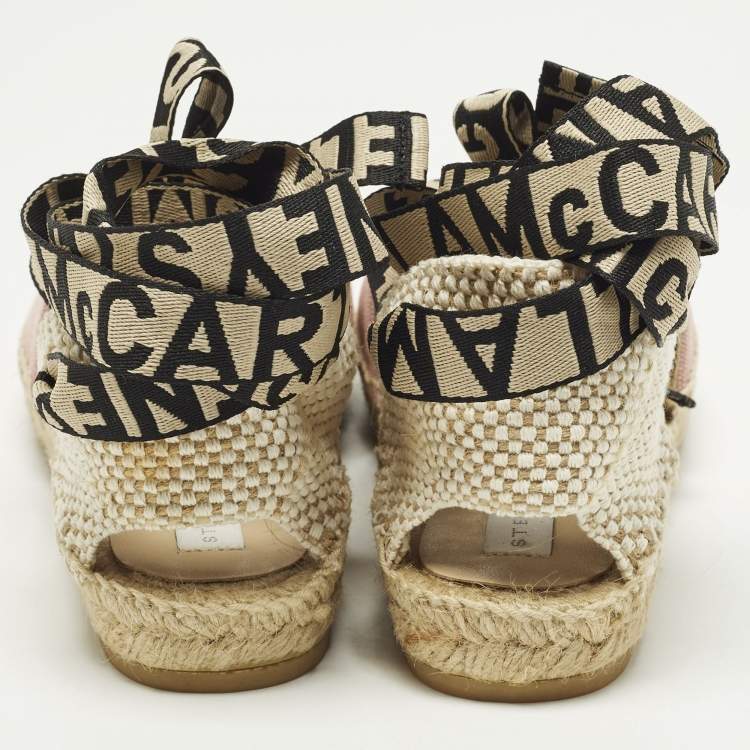Pre Owned Stella McCartney Gaia Size 36 Pink/Beige Canvas Espadrille Flats