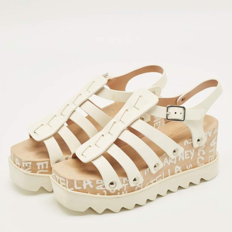 Pre Owned Stella McCartney Elyse Size 38 White Leather Ed Curtis Edition Wedge Ankle Strap Sandals