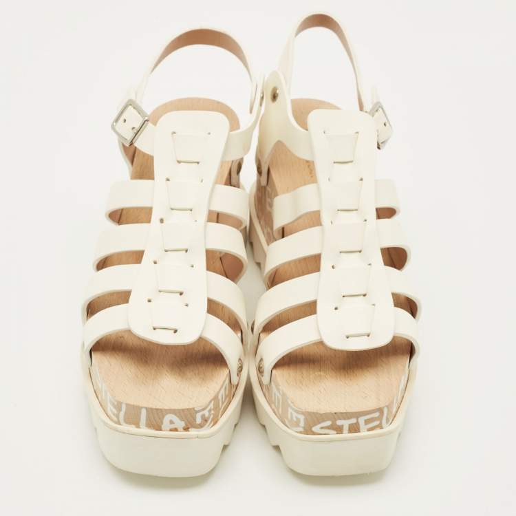 Pre Owned Stella McCartney Elyse Size 38 White Leather Ed Curtis Edition Wedge Ankle Strap Sandals