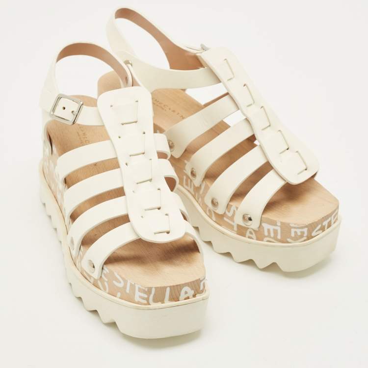 Pre Owned Stella McCartney Elyse Size 38 White Leather Ed Curtis Edition Wedge Ankle Strap Sandals