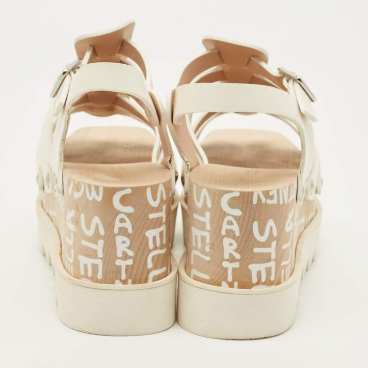 Pre Owned Stella McCartney Elyse Size 38 White Leather Ed Curtis Edition Wedge Ankle Strap Sandals