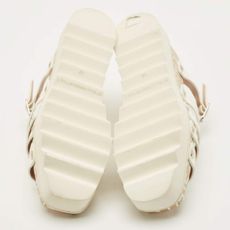 Pre Owned Stella McCartney Elyse Size 38 White Leather Ed Curtis Edition Wedge Ankle Strap Sandals