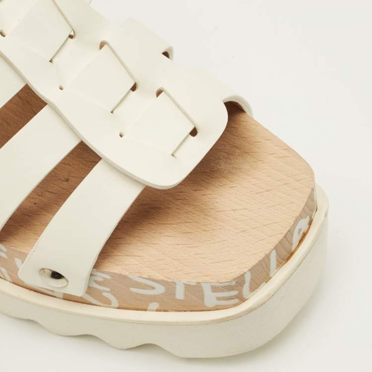 Pre Owned Stella McCartney Elyse Size 38 White Leather Ed Curtis Edition Wedge Ankle Strap Sandals