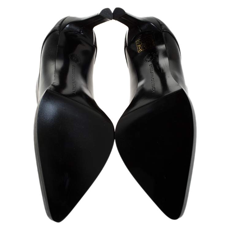 Pre Owned Stella McCartney Black Faux Leather Pointed Toe Ankle Booties Size 36