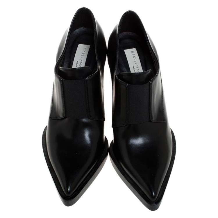 Pre Owned Stella McCartney Black Faux Leather Pointed Toe Ankle Booties Size 36