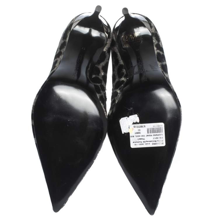 Pre Owned Stella McCartney Black Leopard Print Velvet Pointed Toe Ankle Booties Size 37