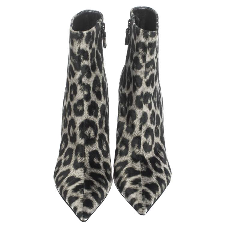 Pre Owned Stella McCartney Black Leopard Print Velvet Pointed Toe Ankle Booties Size 37