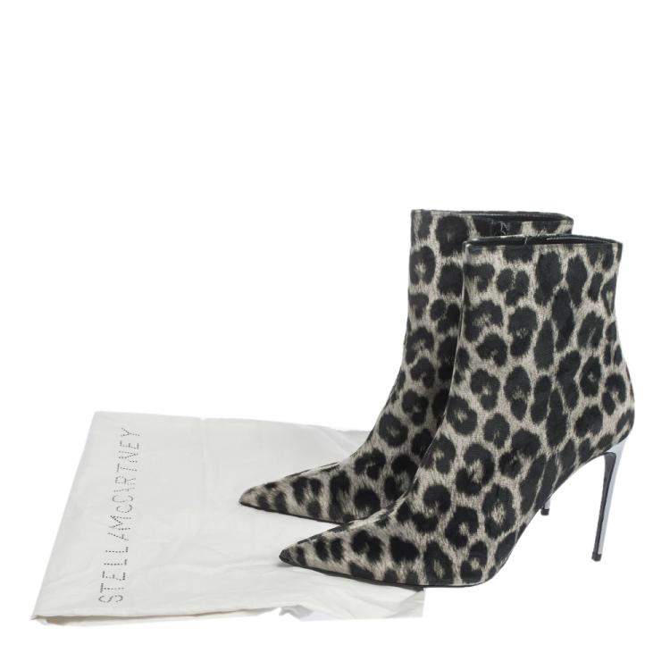 Pre Owned Stella McCartney Black Leopard Print Velvet Pointed Toe Ankle Booties Size 37
