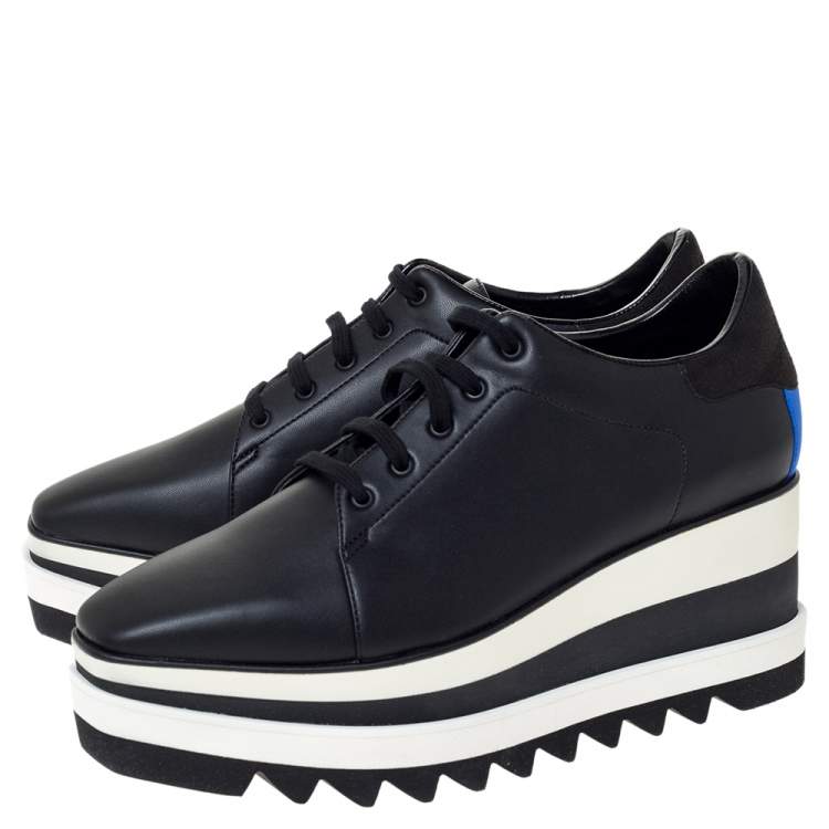 Pre Owned Stella McCartney Black Faux Leather Elyse Platform Lace Up Sneakers 40