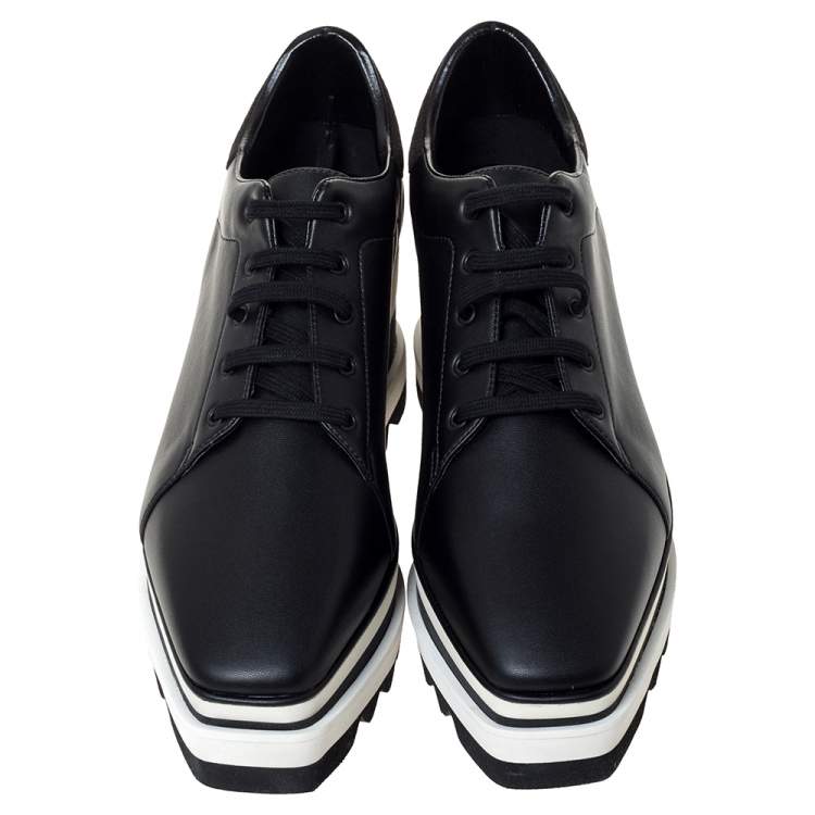 Pre Owned Stella McCartney Black Faux Leather Elyse Platform Lace Up Sneakers 40