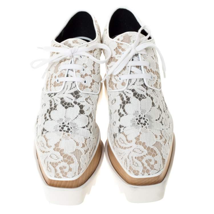 Pre Owned Stella McCartney White Lace Elyse Platform Lace Up Sneakers Size 38.5