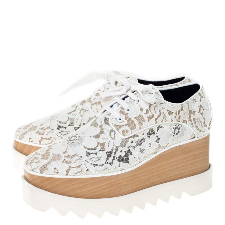 Pre Owned Stella McCartney White Lace Elyse Platform Lace Up Sneakers Size 38.5