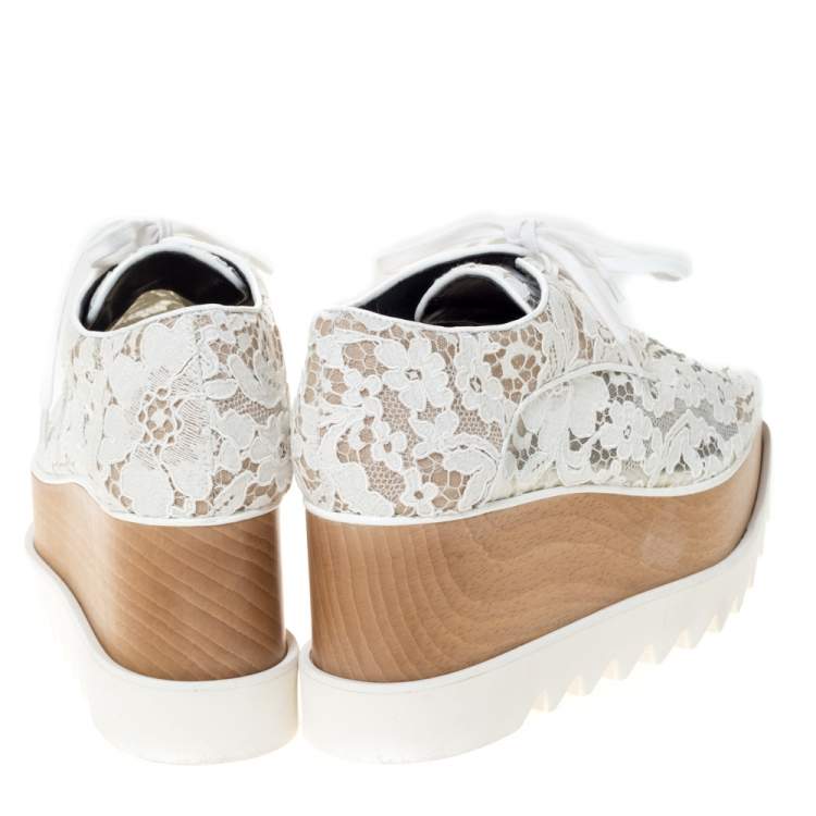 مملوكة مسبقًا Stella McCartney White Lace Elyse Platform Lace Up Sneakers Size 37.5 
