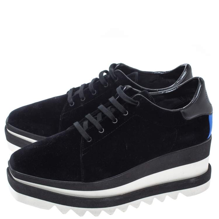 Pre Owned Stella McCartney Black Velet Elyse Platform Lace Up Sneakers Size 39.5