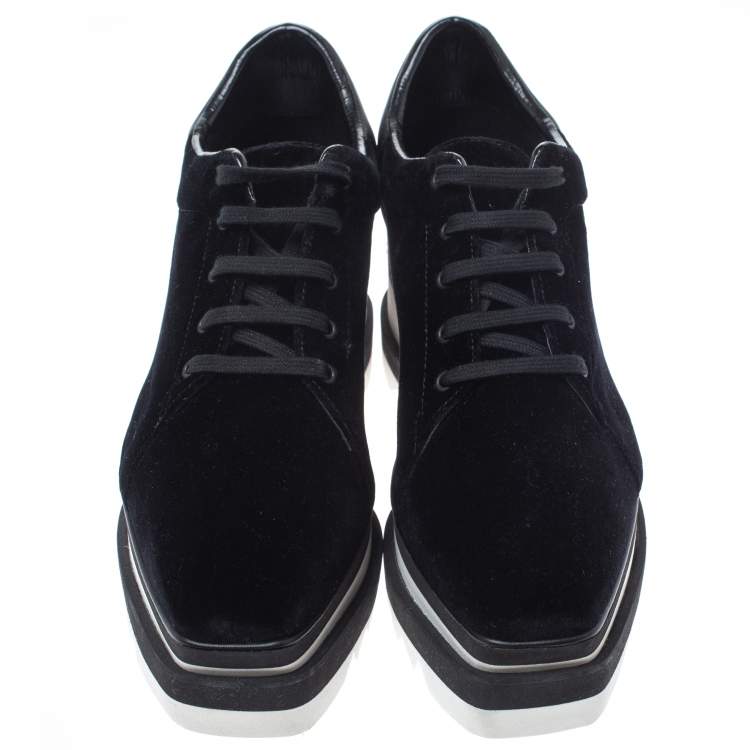 Pre Owned Stella McCartney Black Velet Elyse Platform Lace Up Sneakers Size 39.5