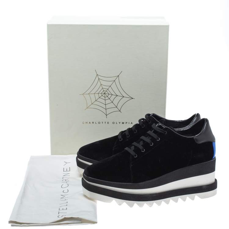 Pre Owned Stella McCartney Black Velet Elyse Platform Lace Up Sneakers Size 39.5