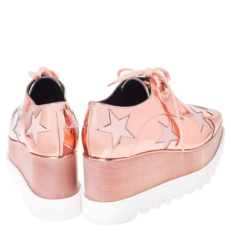 Pre Owned Stella McCartney Metallic Bronze Faux Leather Elyse Platform Lace Up Sneakers Size 37