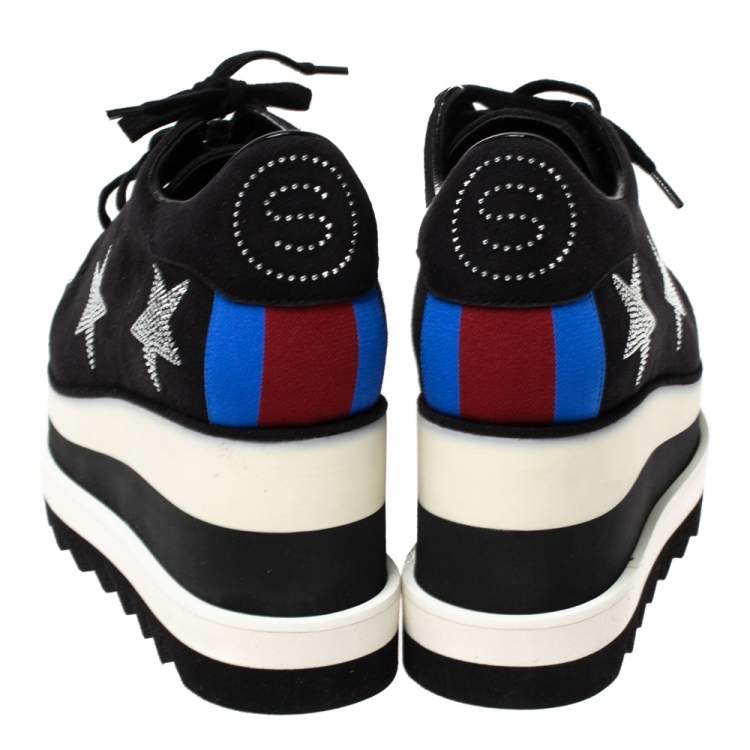 Pre Owned Stella McCartney Black Faux Suede Elyse Platform Lace Up Sneakers Size 36
