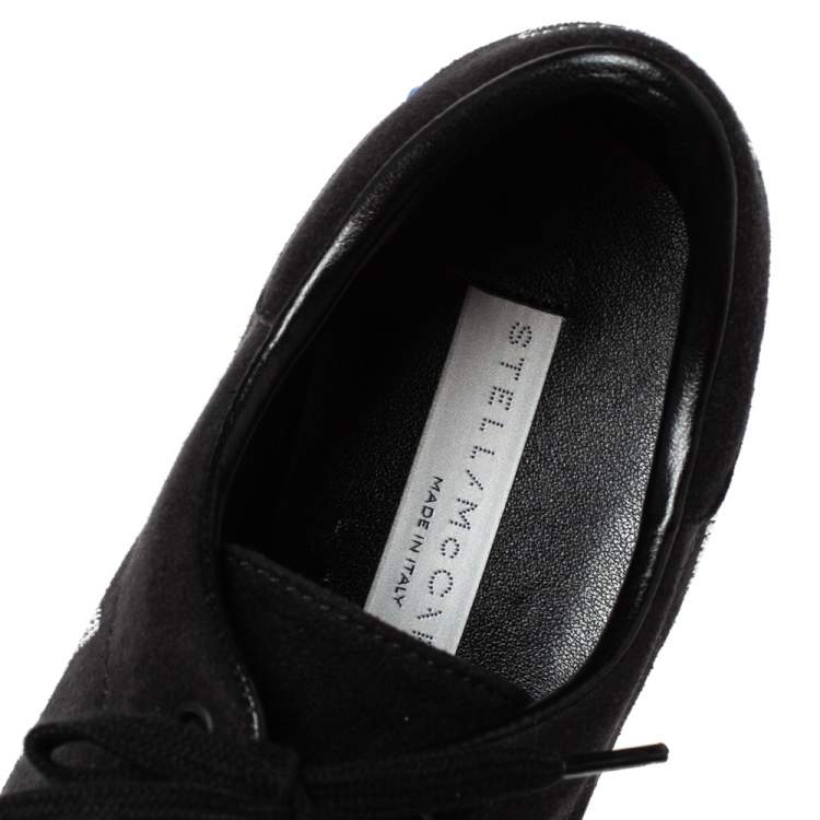 Pre Owned Stella McCartney Black Faux Suede Elyse Platform Lace Up Sneakers Size 36