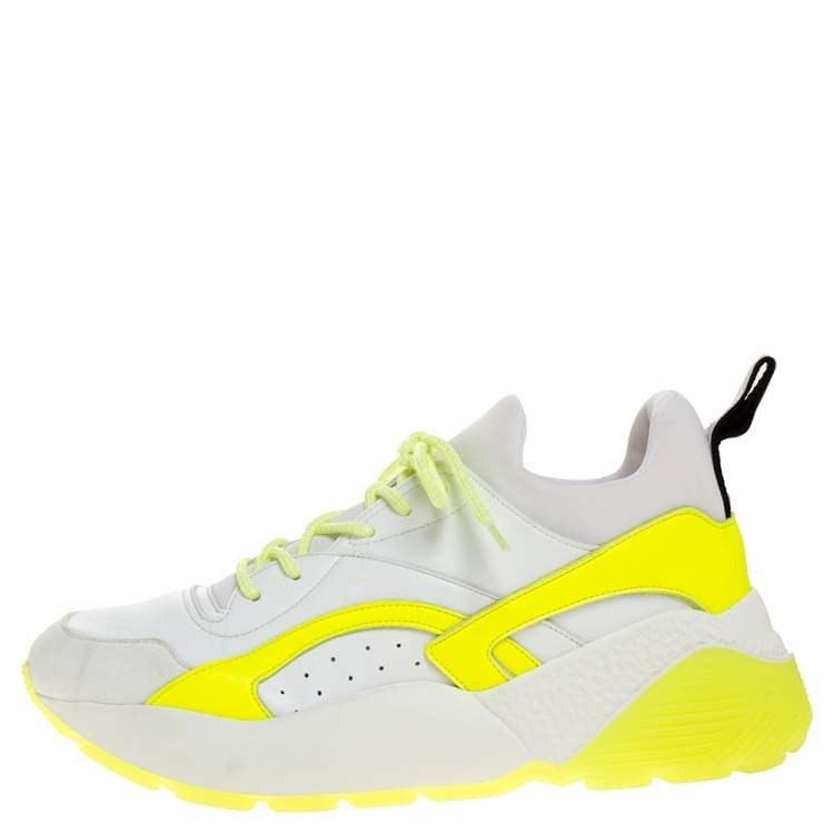Pre Owned Stella McCartney White/Neon Green Faux Leather/Fabric Eclypse Lace Sneakers Size 41