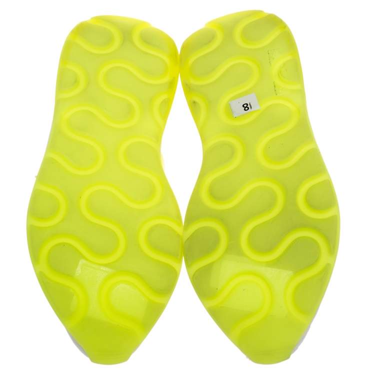 Pre Owned Stella McCartney White/Neon Green Faux Leather/Fabric Eclypse Lace Sneakers Size 41