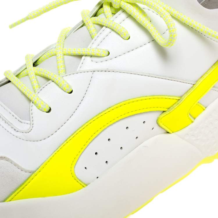 Pre Owned Stella McCartney White/Neon Green Faux Leather/Fabric Eclypse Lace Sneakers Size 41