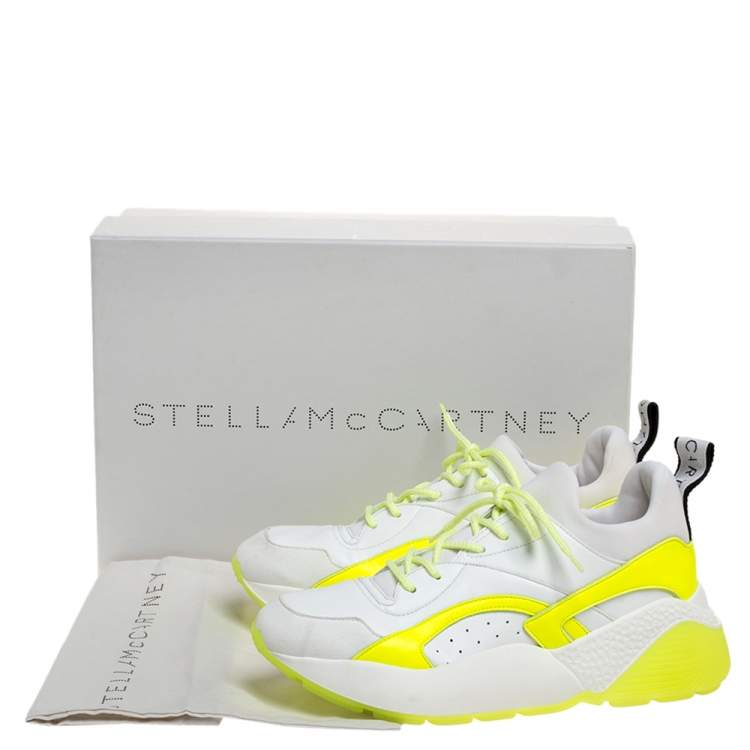 Pre Owned Stella McCartney White/Neon Green Faux Leather/Fabric Eclypse Lace Sneakers Size 41