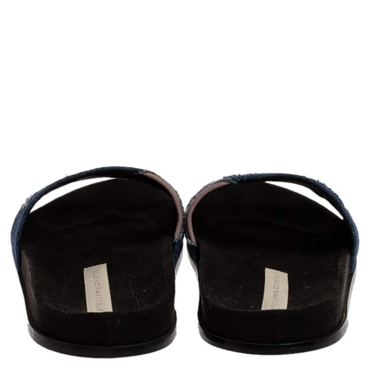 Pre Owned Stella McCartney Blue Denim Fabric Star Flat Slides Size 41