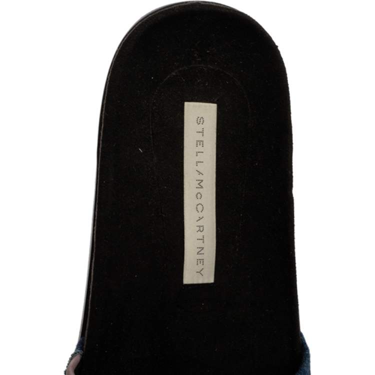 Pre Owned Stella McCartney Blue Denim Fabric Star Flat Slides Size 41