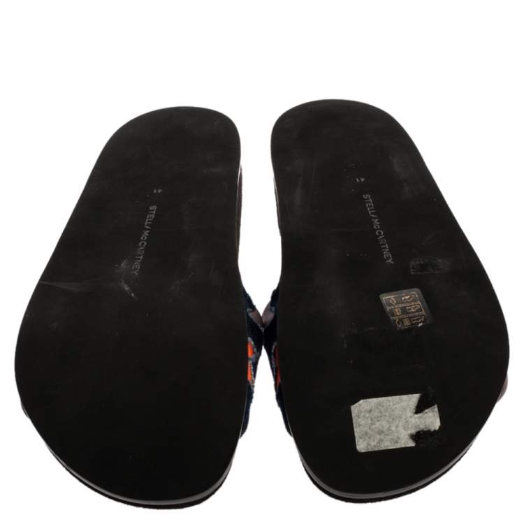 Pre Owned Stella McCartney Blue Denim Fabric Star Flat Slides Size 41