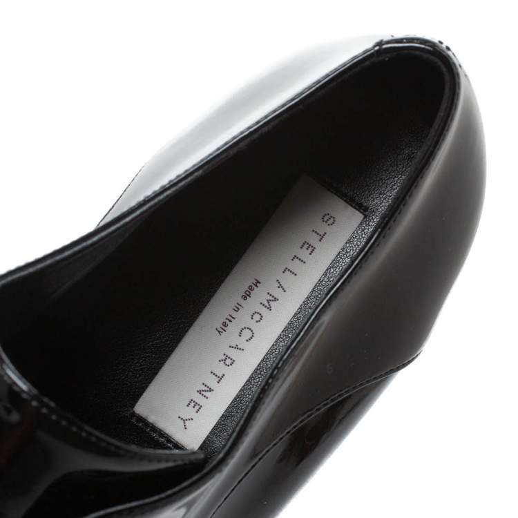 Pre Owned Stella McCartney Black Faux Patent Leather Elyse Platform Derby Sneakers Size 40