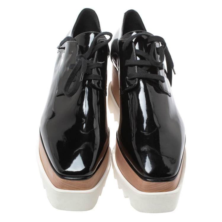 Pre Owned Stella McCartney Black Faux Patent Leather Elyse Platform Derby Sneakers Size 40