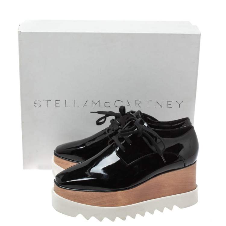 Pre Owned Stella McCartney Black Faux Patent Leather Elyse Platform Derby Sneakers Size 40