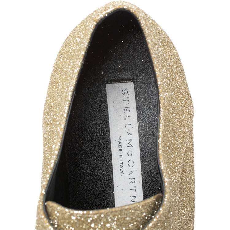 Pre Owned Stella McCartney Metallic Gold Glitter Elyse Platform Derby Sneakers Size 40
