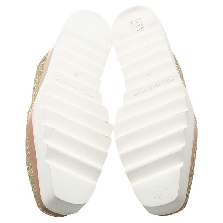 Pre Owned Stella McCartney Metallic Gold Glitter Elyse Platform Derby Sneakers Size 40