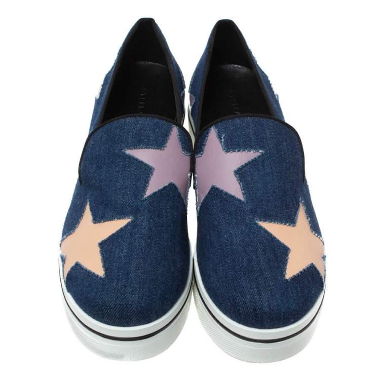Pre Owned Stella McCartney Blue Denim Binx Star Platform Slip On Sneakers Size 40