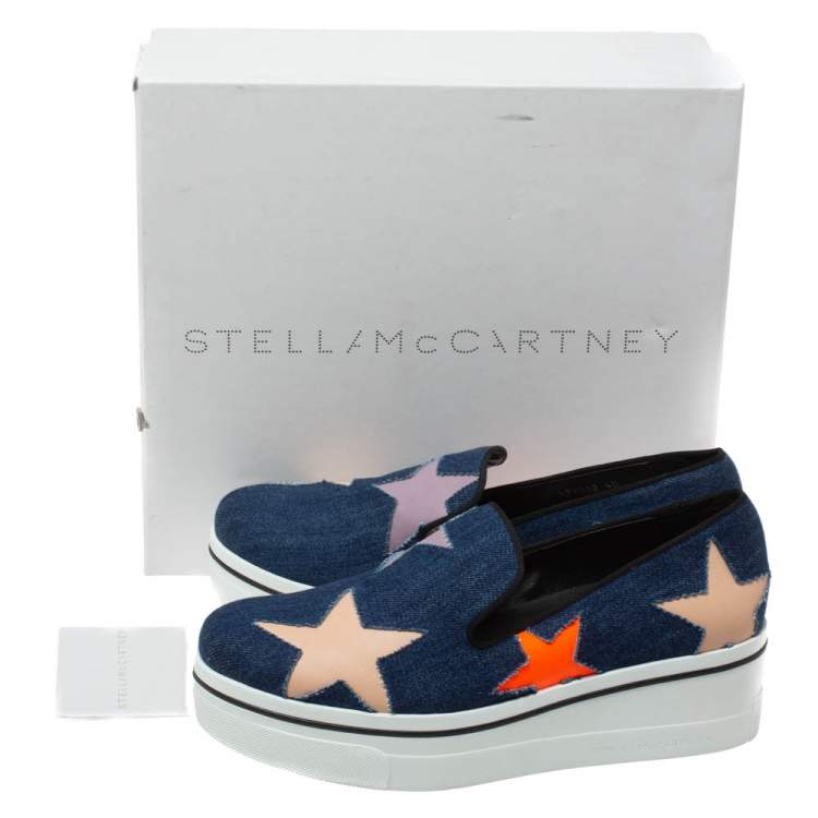 Pre Owned Stella McCartney Blue Denim Binx Star Platform Slip On Sneakers Size 40