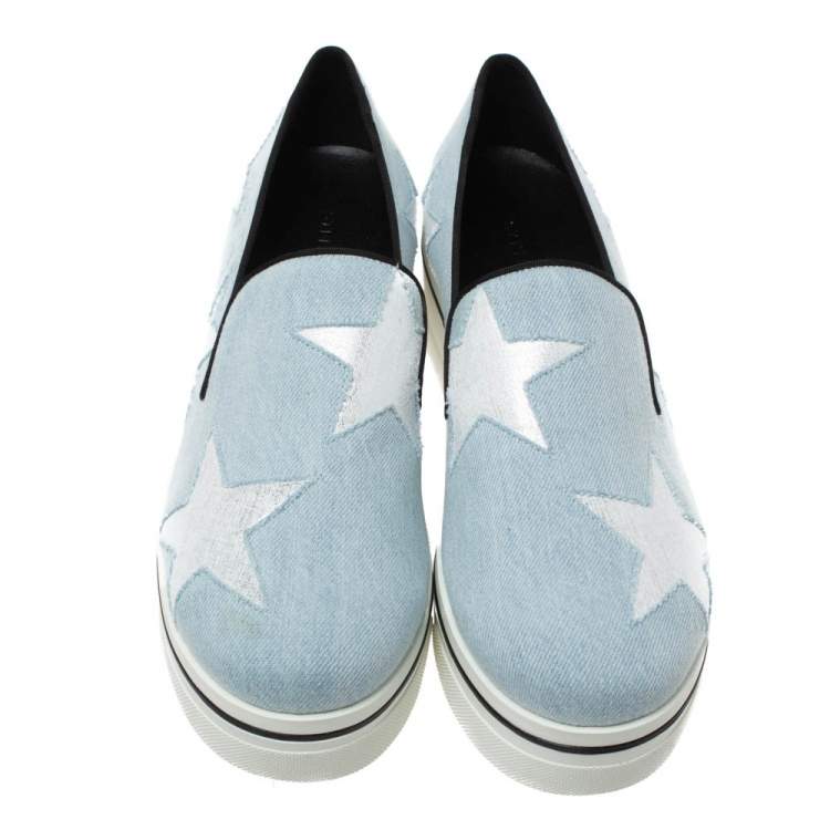 مملوكة مسبقًا Stella McCartney Light Blue Denim Binx Star Platform Slip On Sneakers Size 41