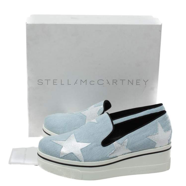 مملوكة مسبقًا Stella McCartney Light Blue Denim Binx Star Platform Slip On Sneakers Size 41