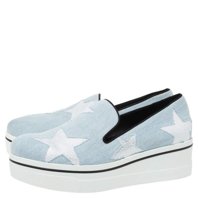 Pre Owned Stella McCartney Blue Denim Star Binx Platform Sneakers Size 40
