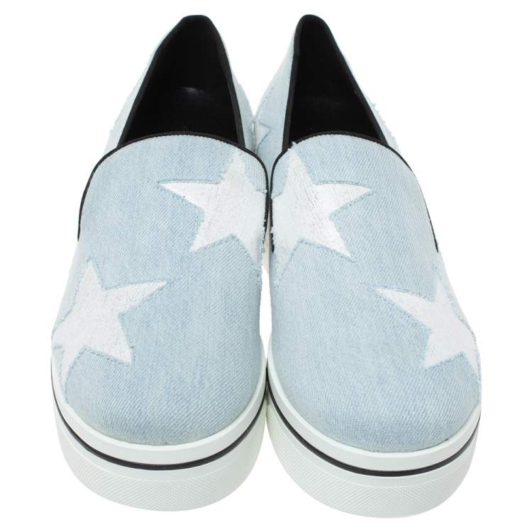 Pre Owned Stella McCartney Blue Denim Star Binx Platform Sneakers Size 40