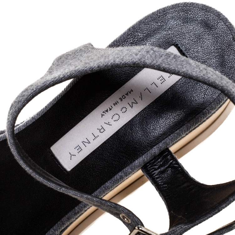Pre Owned Stella McCartney Grey Denim Elyse Platform Ankle Strap Sandals Size 37
