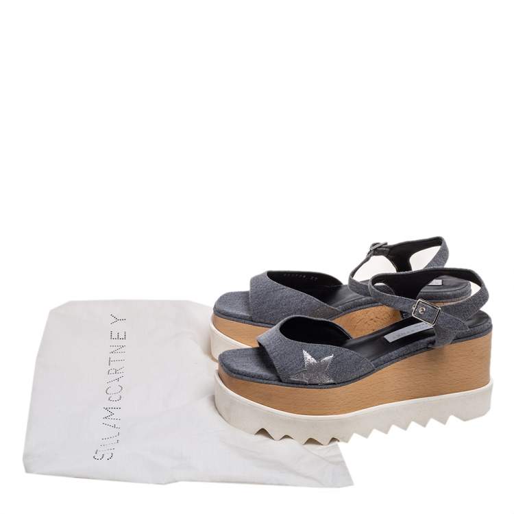 Pre Owned Stella McCartney Grey Denim Elyse Platform Ankle Strap Sandals Size 37