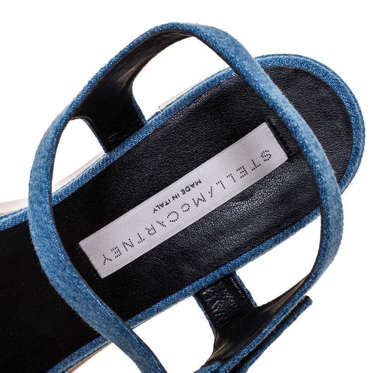 Pre Owned Stella McCartney Blue Denim Elyse Platform Ankle Strap Sandals Size 39.5