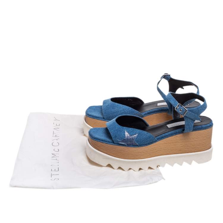 Pre Owned Stella McCartney Blue Denim Elyse Platform Ankle Strap Sandals Size 39.5