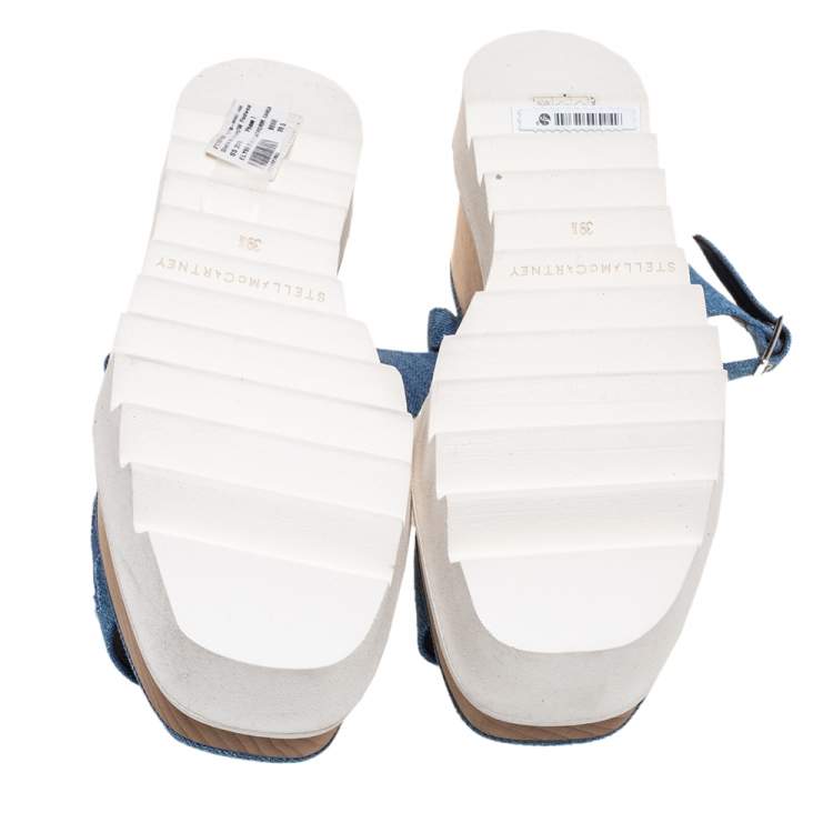 Pre Owned Stella McCartney Blue Denim Elyse Platform Ankle Strap Sandals Size 39.5