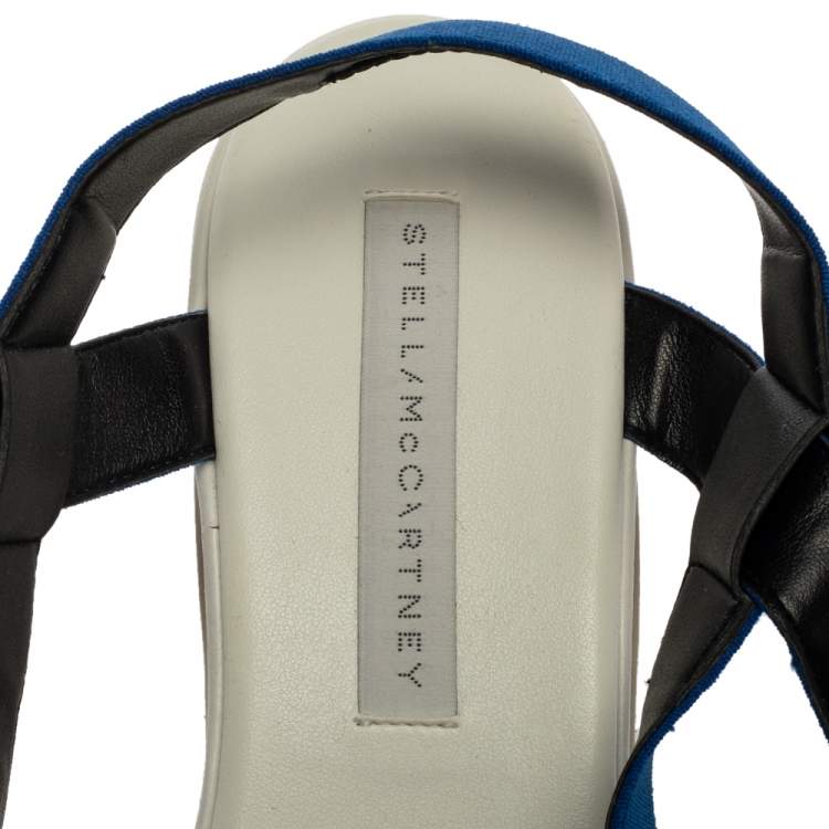 Pre Owned Stella McCartney Blue Canvas Striped Platform Ankle Strap Sandals Size 40