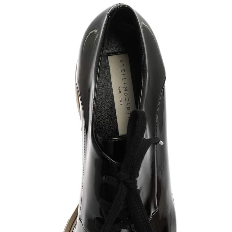 Pre Owned Stella McCartney Black Faux Patent Leather Elyse Platform Derby Sneakers Size 41